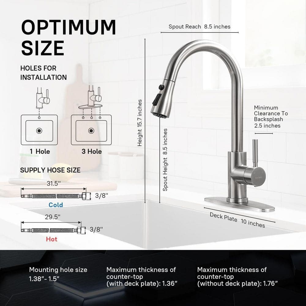 Wudkey 1-Piece Kitchen Faucet with Pull Down Sprayer, Deck Plate & Handle in Brushed Nickel, Suitable for Laundry Rv Bar (2)