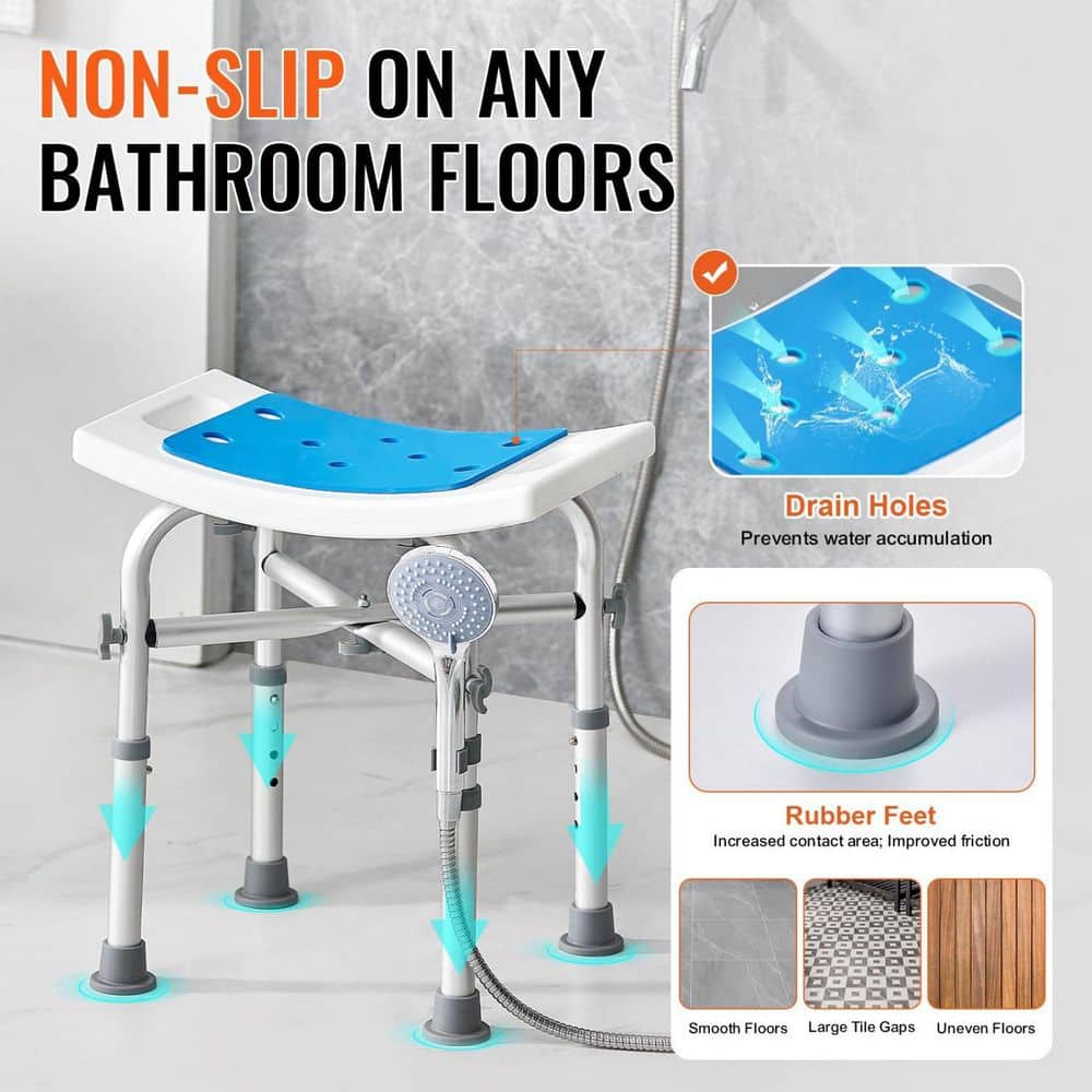 Siavonce White Aluminum Shower Chair for Inside Shower, Adjustable Height Shower Stool with Crossbar Support, Shower Seat (3)
