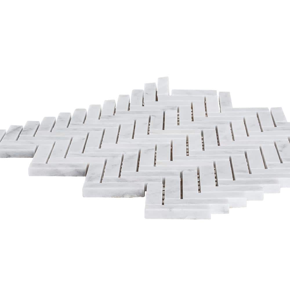 Jeffrey Court Jet Stream White 10-1/8 in. x 11-1/8 in. Herringbone Honed Marble Floor and Wall Mosaic Tile (4)