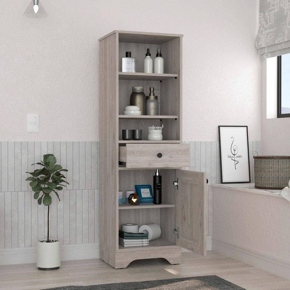 Tahanbath 17.30 in. W x 13.80 in. D x 55.70 in. H Gray Particle Board Freestanding Linen Cabinet w/ Drawer in Light Gray (2)