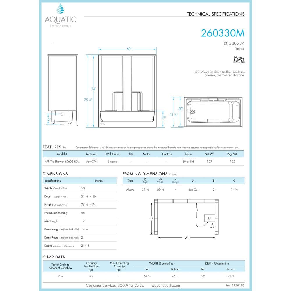 Aquatic Everyday 60 in. x 30 in. x 74 in. 1-Piece Bath and Shower Kit with Left Drain in White (2)