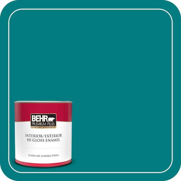 BEHR PREMIUM PLUS 1 qt. #S-G-500 Tropical Waters Hi-Gloss Enamel Interior/Exterior Paint & Primer (2)