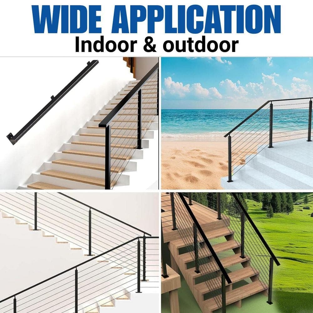 KIWDZFU 6.6 in. H x 2 in. W Black Stainless Steel Stair Railing Kit (2)