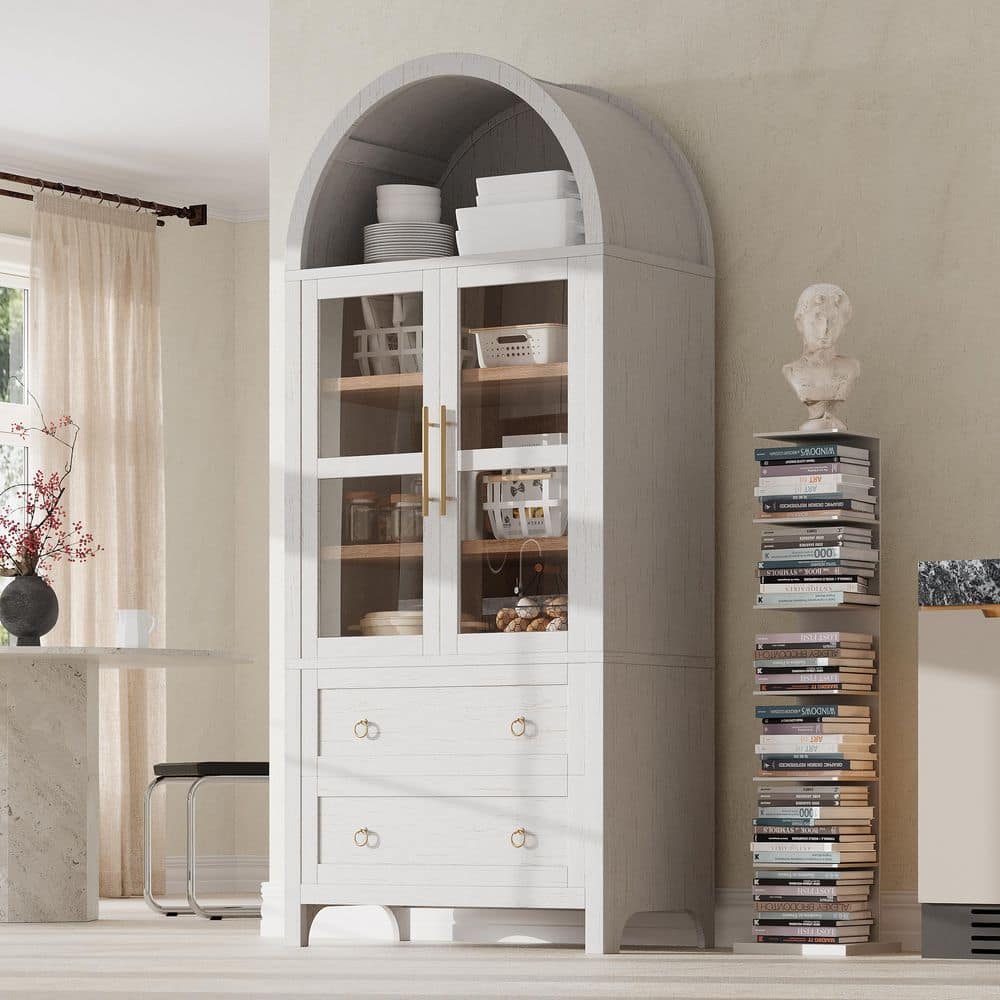 Ximuprmy Modern 30 in. W 16 in. D 71 in. H Freestanding Wood Linen Cabinet with Adjustable Shelves and 2-Large Drawers (1)