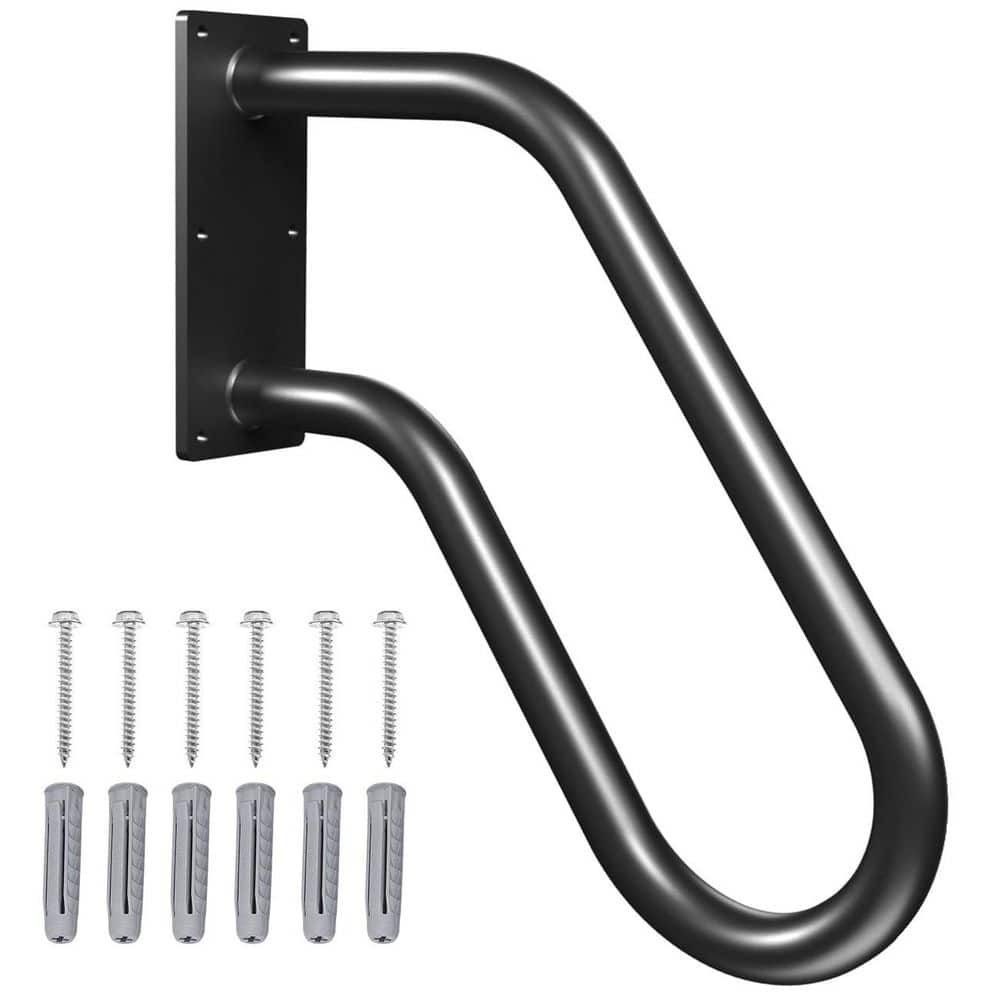 Unbranded 1.25 ft. Black Metal Handrail Wall Mounted U-Shape Non-Slip Powder Coated Safety Bar for Indoor Outdoor Steps 1-Piece (1)