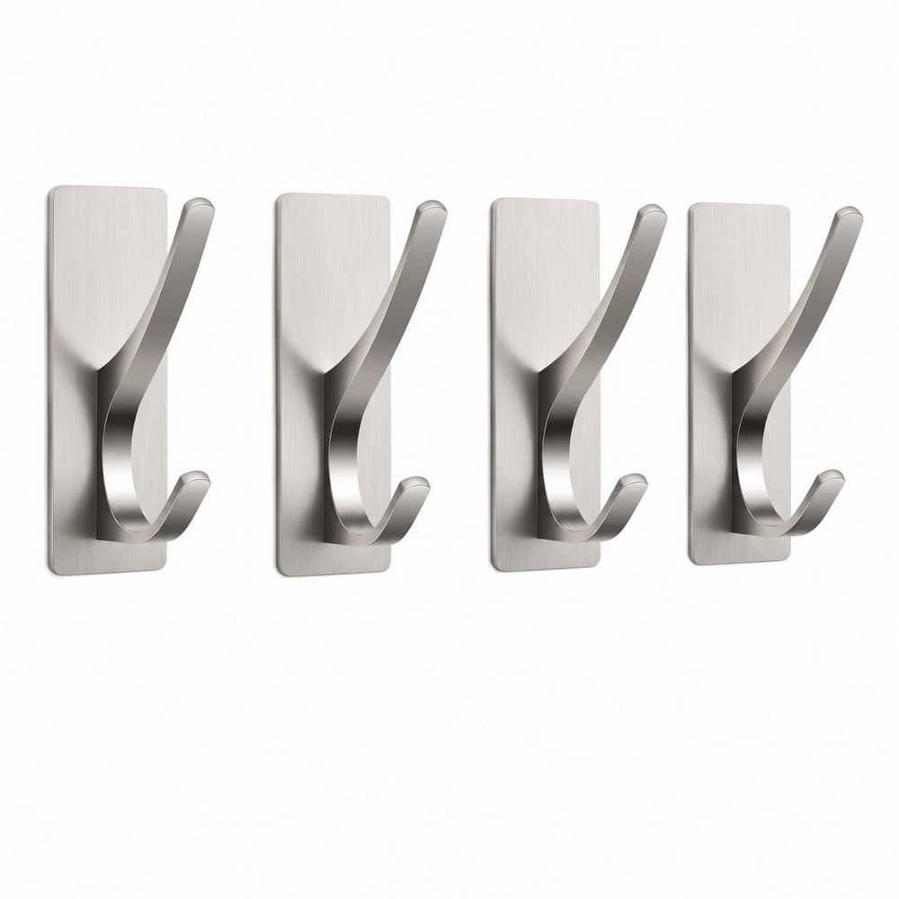 Unbranded 4-Pack Brushed Nickel Self-Adhesive Aluminum Alloy No-Drill Towel Robe Hook for Shower Bathroom Wall (1)