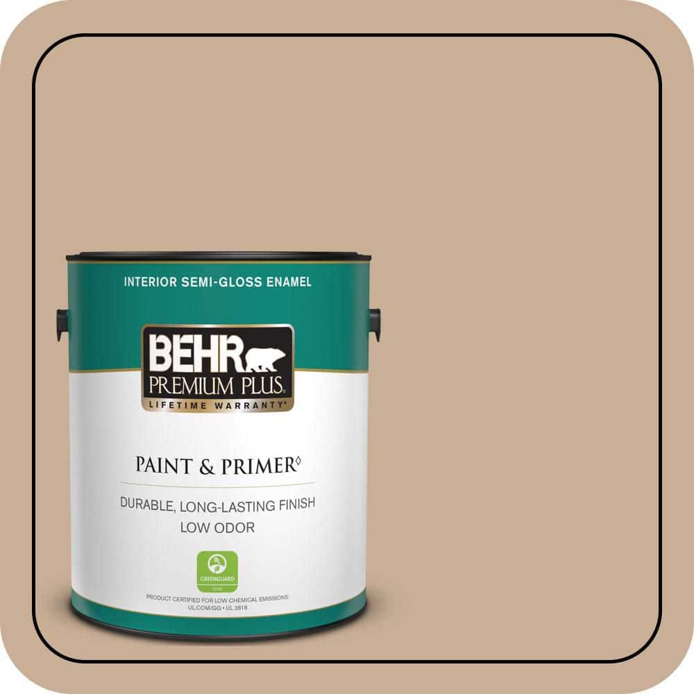 BEHR PREMIUM PLUS 1 gal. #280E-3 Toasted Wheat Semi-Gloss Enamel Low Odor Interior Paint & Primer