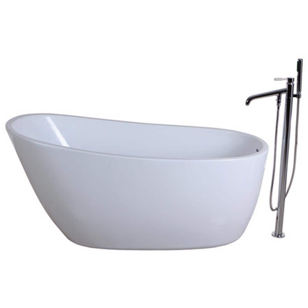 Aqua Eden Fusion 4.9 ft. Acrylic Flatbottom Bathtub White and Freestanding Faucet