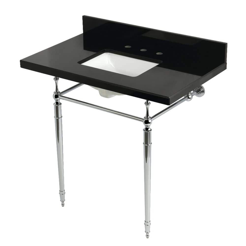 Kingston Brass Edwardian 36 in. x 22 in. Console Sink Combo in Black Granite/Polished Chrome with Legs (1)