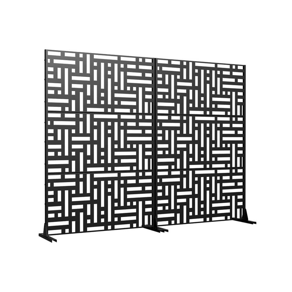 Dovelina 2-Piece 47 in. x 72 in. Black Textured Metal Garden Screens Outdoor Privacy Screen (1)