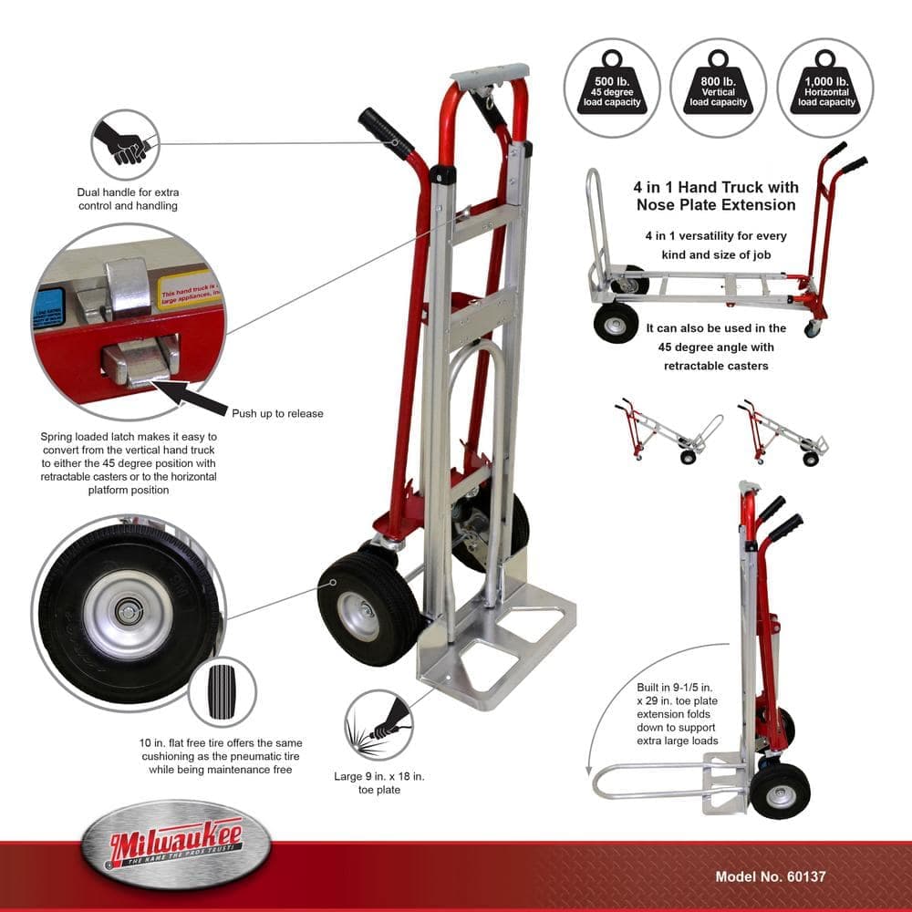 Milwaukee 1,000 lbs. Capacity 4-in-1 Hand Truck (2)