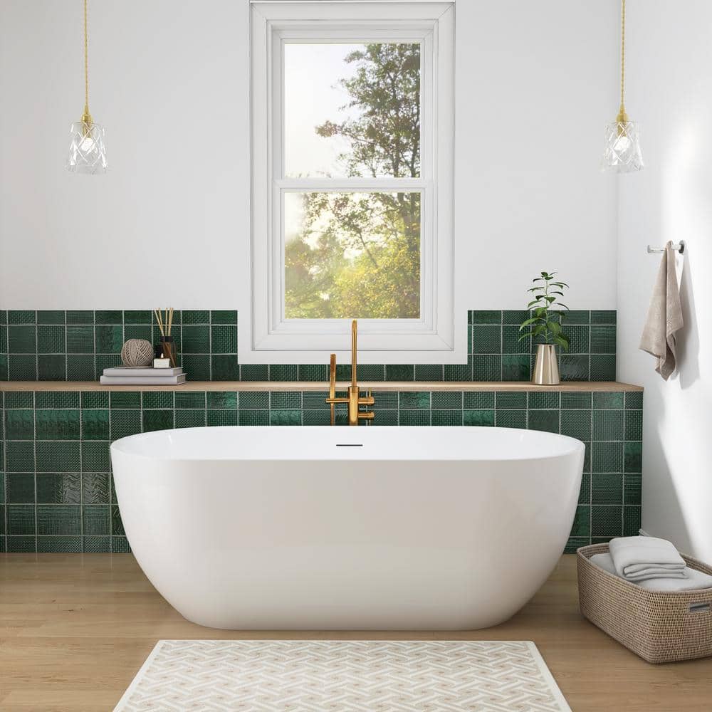 Adecab 67 in. x 31.5 in. Acrylic Freestanding Flatbottom Double Ended Soaking Bathtub in White