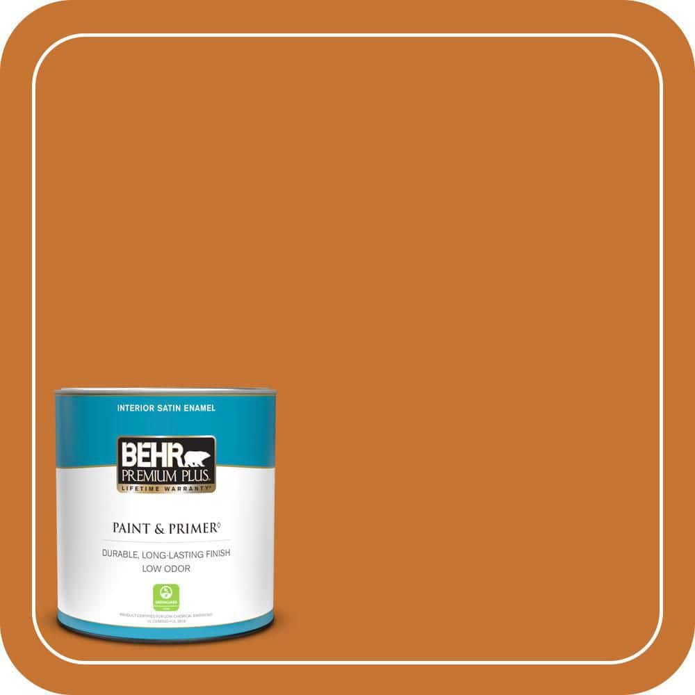 BEHR PREMIUM PLUS 1 qt. #S-H-270 October Satin Enamel Low Odor Interior Paint & Primer