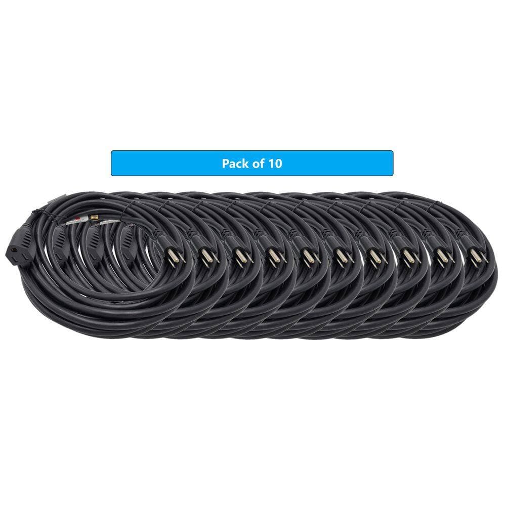 Micro Connectors, Inc 10 ft. Power Extension Cord 16 AWG/3-Conductors 13 Amp (NEMA 5-15R to NEMA 5-15P) Indoor /Black (10-Pack) (2)