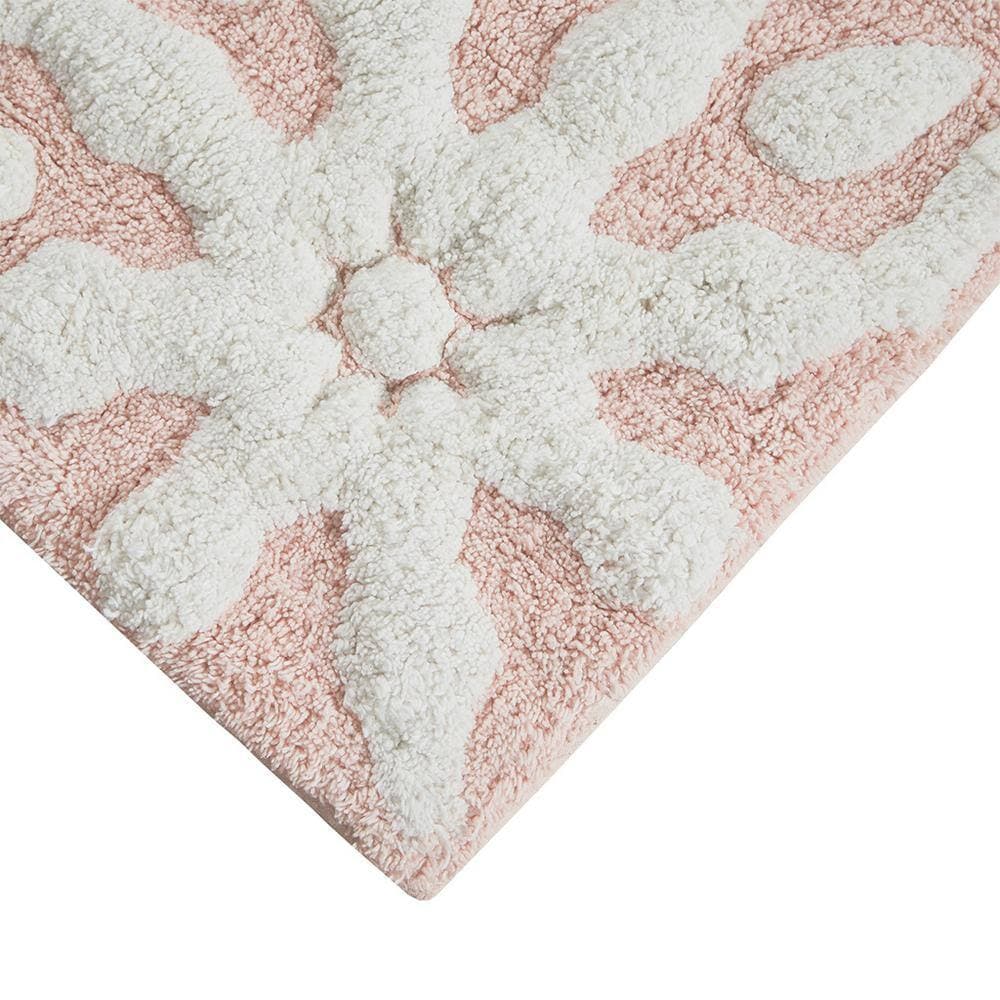 ilemong 25 in. L x 25 in. W Cotton Tufted Bathroom Rug, Quick Dry, Shower Room Decor, Carpet Floor Mats, Pink (3)
