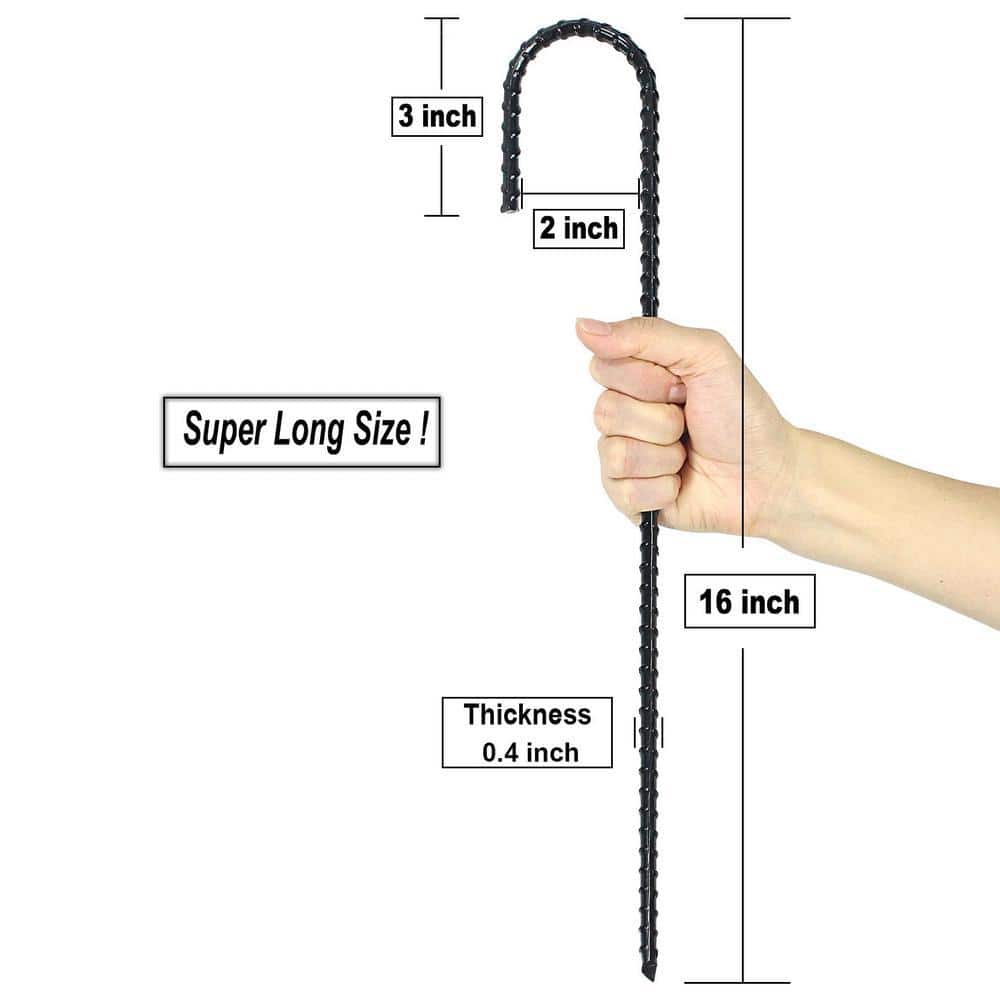 Angel Sar 16-Pcs 16 in. Heavy Duty Ground Rebar Stakes, J Hook Rust Proof Coated Steel Ground Anchors for Camping Tent Canopy Tent (3)