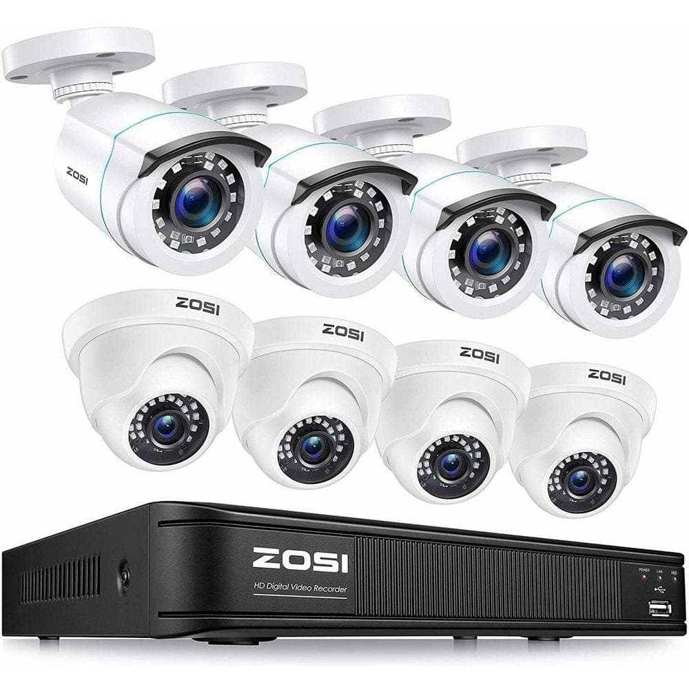 ZOSI 8-Channel DVR Home Security System with 8-Wired 1080p FHD Outdoor Bullet/Dome Cameras, White (1)