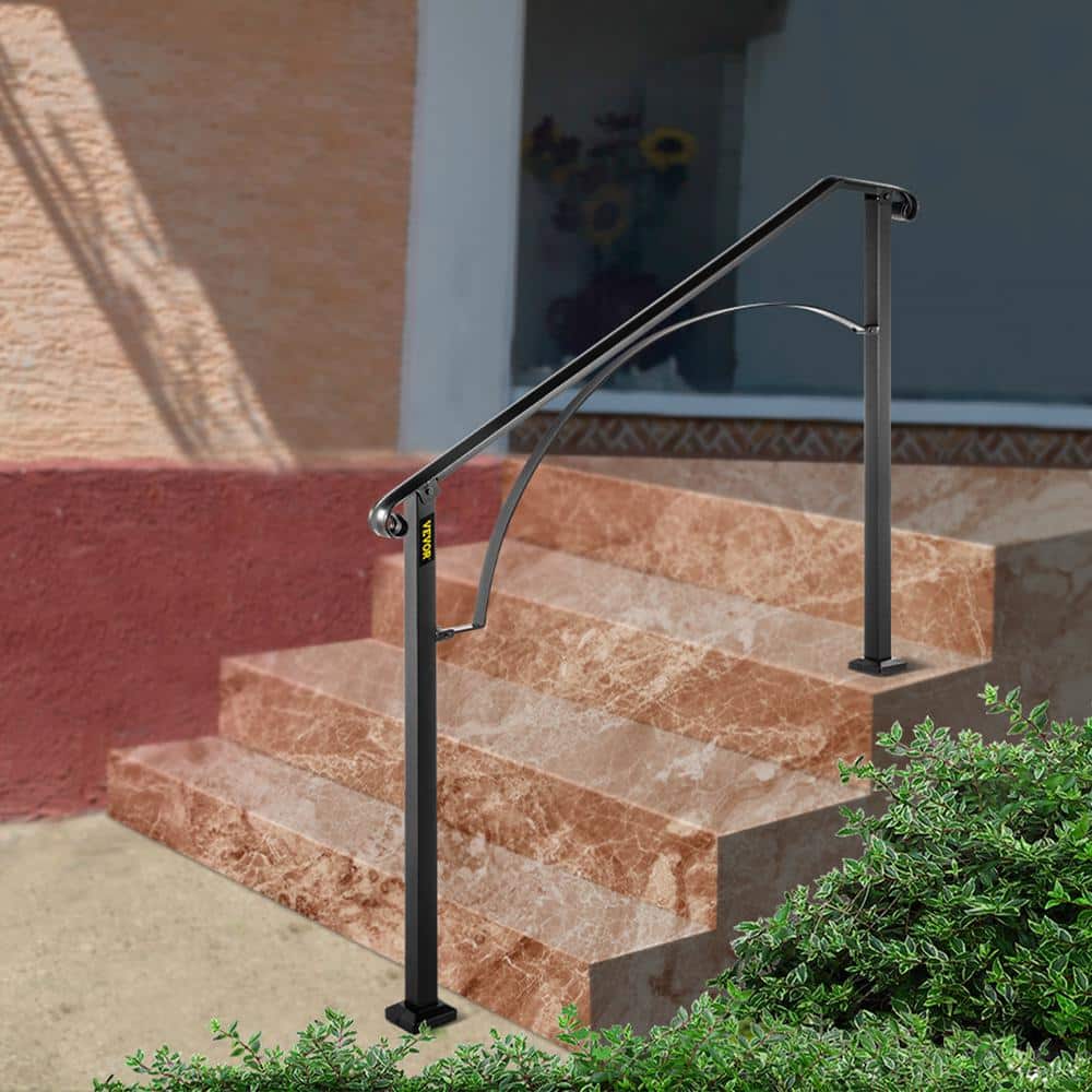 VEVOR 3 ft. Wrought Iron Handrail Fit 3 or 4 Steps Handrails for Outdoor Steps Flexible Porch Railing, Black (2)