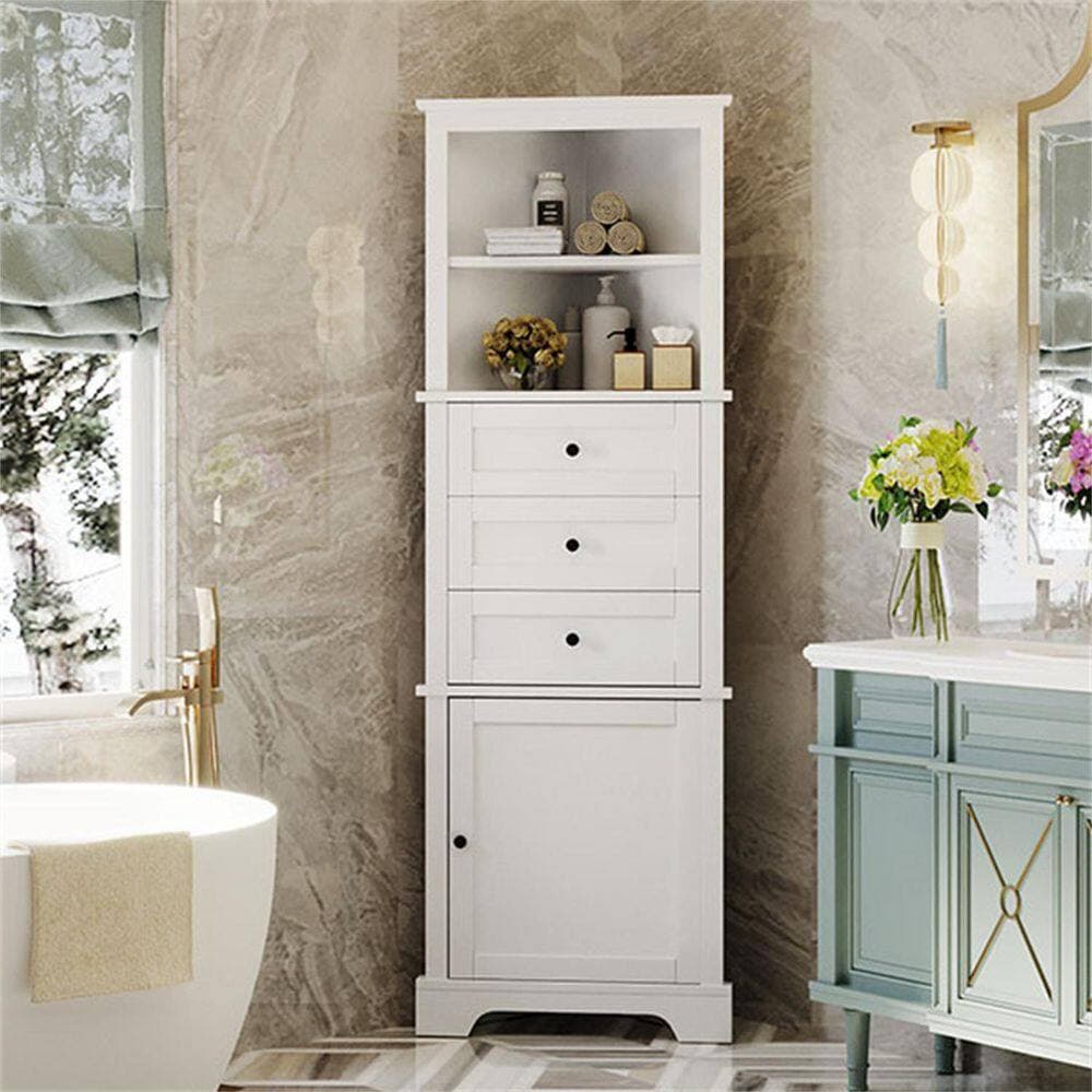 Boyel Living 13.4 in. W x 23 in. D x 68.9 in. H White MDF Linen Cabinet with Adjustable Shelf 3 Drawers, 1 Doors (2)
