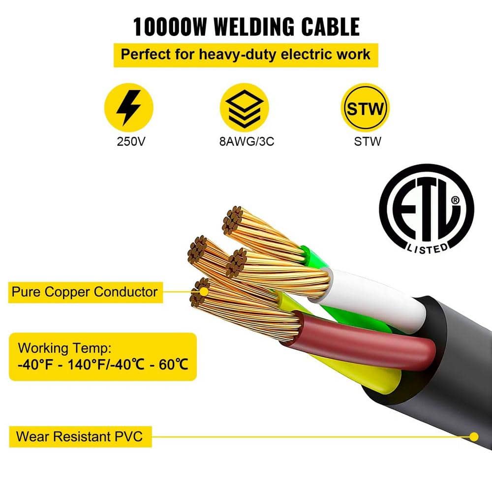 Unbranded 40 Amp 25 ft. Welder Extension Cord 250V 8AWG Welding Power Cord with NEMA 6-50 Plug and Heavy Duty Copper Cable, Black (3)