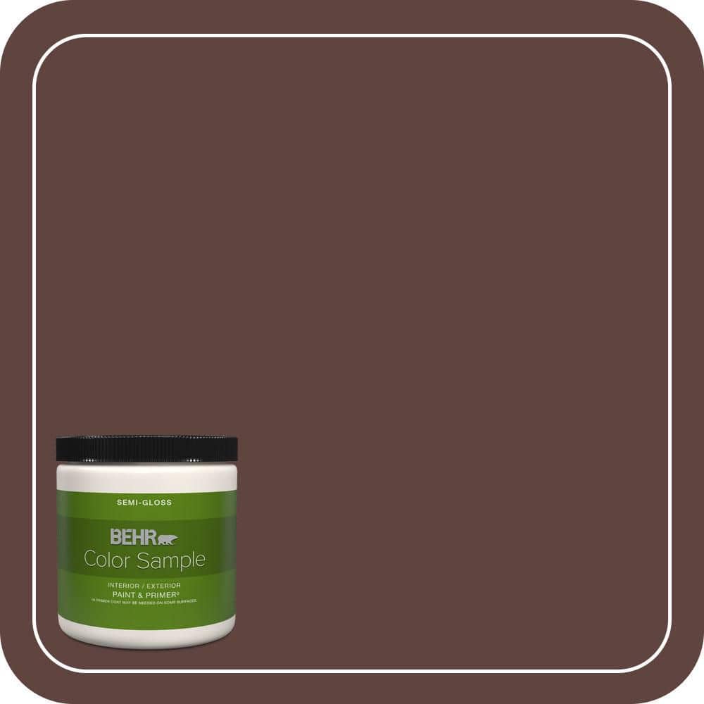 BEHR PREMIUM PLUS 8 oz. #MQ1-54 Death By Chocolate Semi-Gloss Interior/Exterior Paint & Primer Color Sample