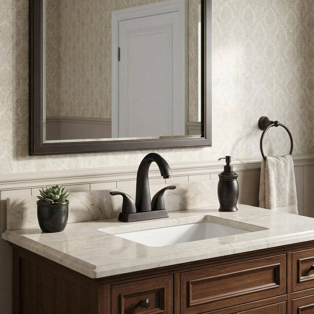 AVITAS 4 in. Centerset Double Handle High Arc Bathroom Faucet with Pop Up Drain Kit Included in Spot Resist Oil Rubbed Bronze (2)
