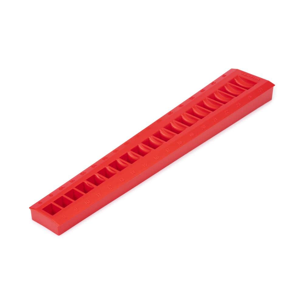 TEKTON 18-Tool 3/8 in. Drive Flare Nut Crowfoot Wrench Organizer Rack, Red (8-27 mm) (1)