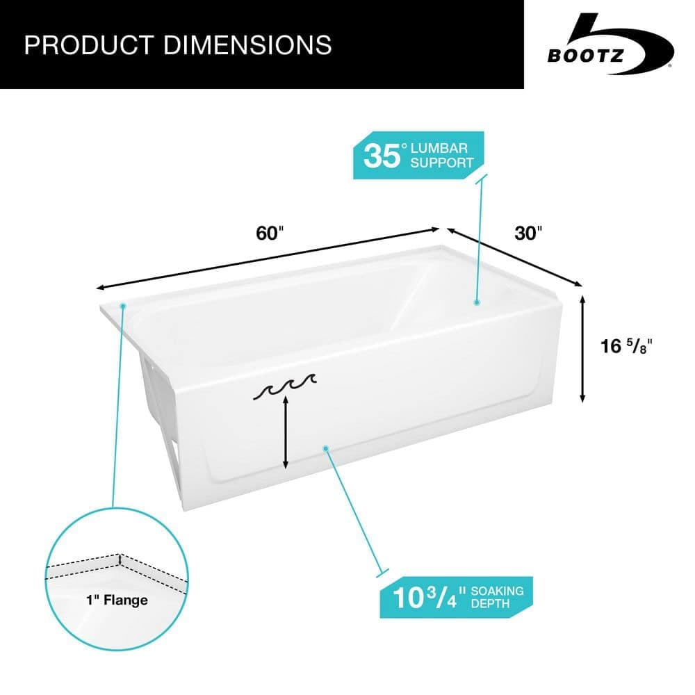 Bootz Industries Maui 60 in. x 30 in. Alcove Soaking Bathtub with Left Drain in White (3)