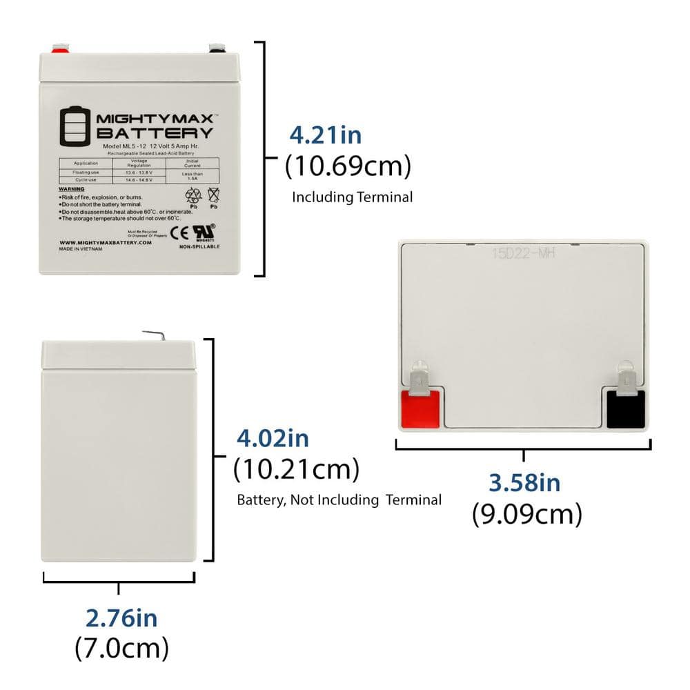 MIGHTY MAX BATTERY 12-Volt 5Ah F2 SLA Replacement Battery Compatible with Liftmaster Chamberlain 485LM (2-Pack) (2)
