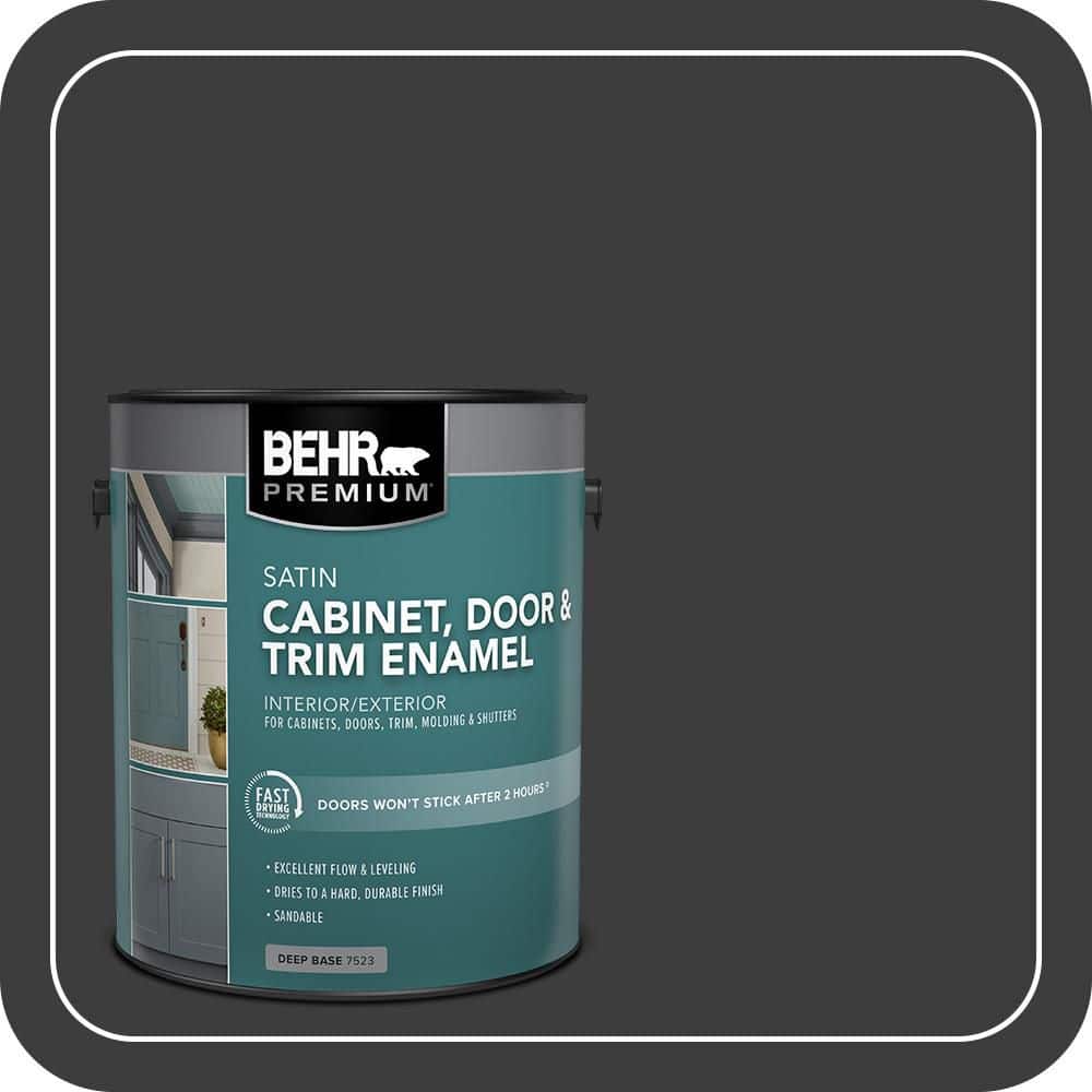 BEHR PREMIUM 1 gal. #PPF-59 Raven Black Satin Enamel Interior/Exterior Cabinet, Door & Trim Paint (1)