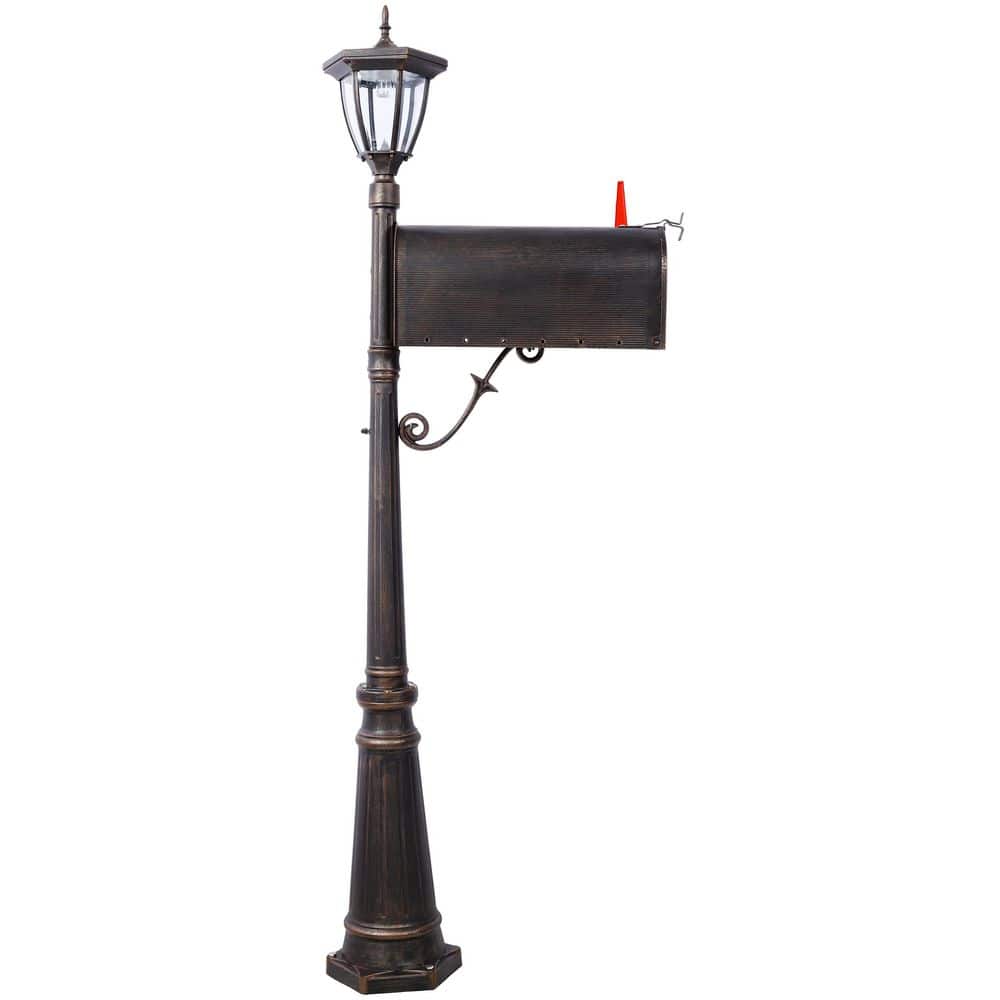 Amucolo Mailbox/Post Light Combination Kit, Post with Mailbox, Fluted Base and Post, Heavy Duty Cast Aluminum Mailboxes (1)