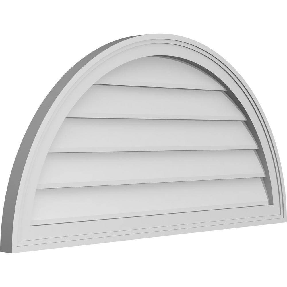 Ekena Millwork 38 in. x 19 in. Half Round Surface Mount PVC Gable Vent: Decorative with Brickmould Frame (2)