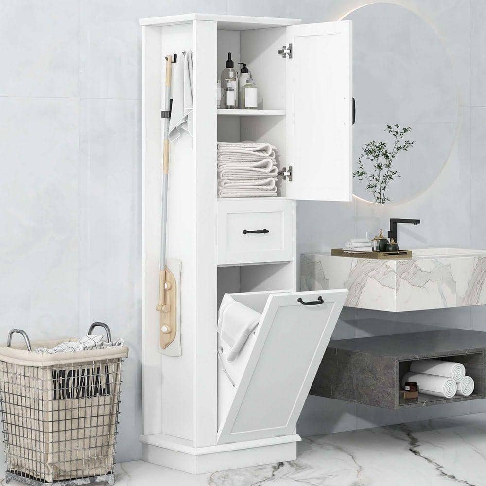 XUJMK 20 in. W x 14 in. D x 64 in. H White Linen Cabinet, Tall Storage Cabinet with Tilt-Out Compartment, Adjustable Shelves (2)