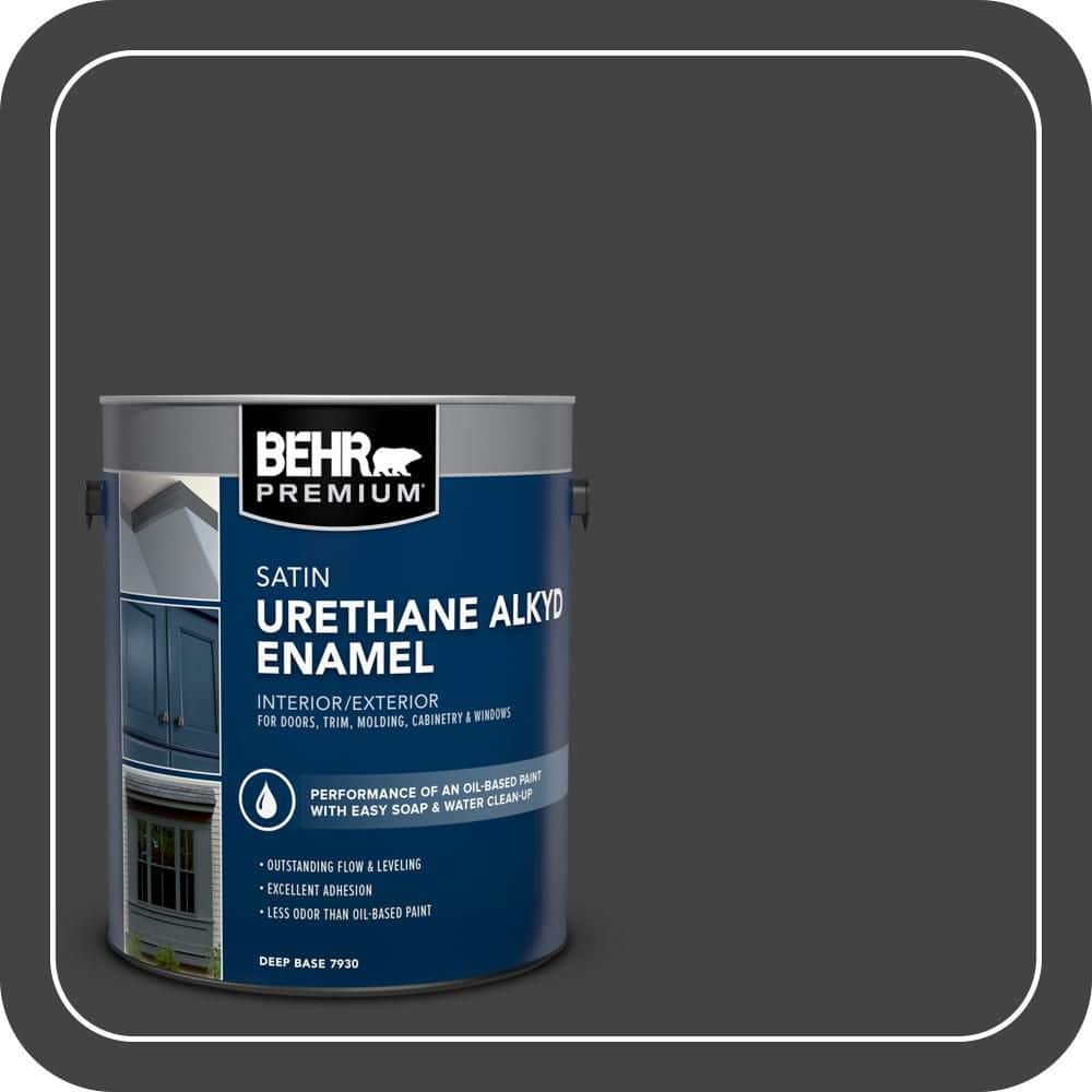 BEHR PREMIUM 1 gal. #S-H-790 Black Suede Urethane Alkyd Satin Enamel Interior/Exterior Paint
