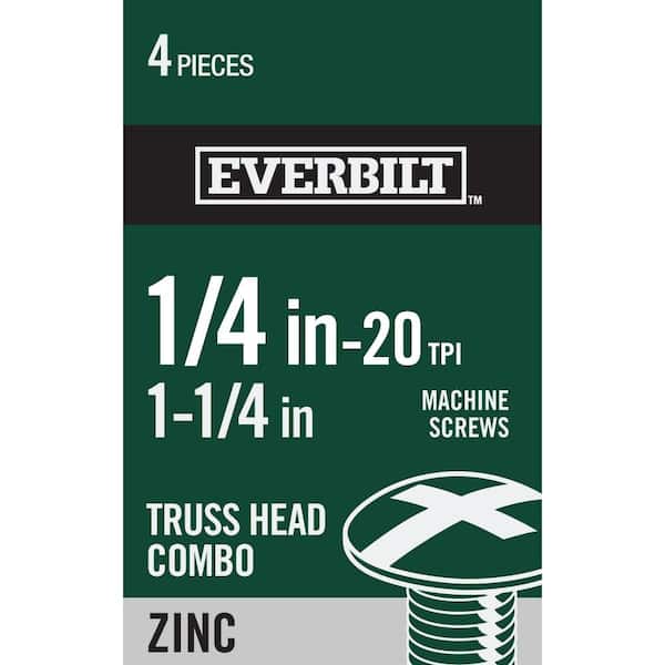 Everbilt 1/4 in.-20 x 1-1/4 in. Zinc Plated Combo Truss Head Machine Screw (4-Pack) (2)