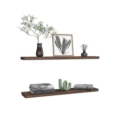 Adrinfly 47.3 in. W x 1.5 in. H x 9.8 in. D Particle Board Wide Rectangular Floating Shelf in Walnut Brown (2-Piece) (2)