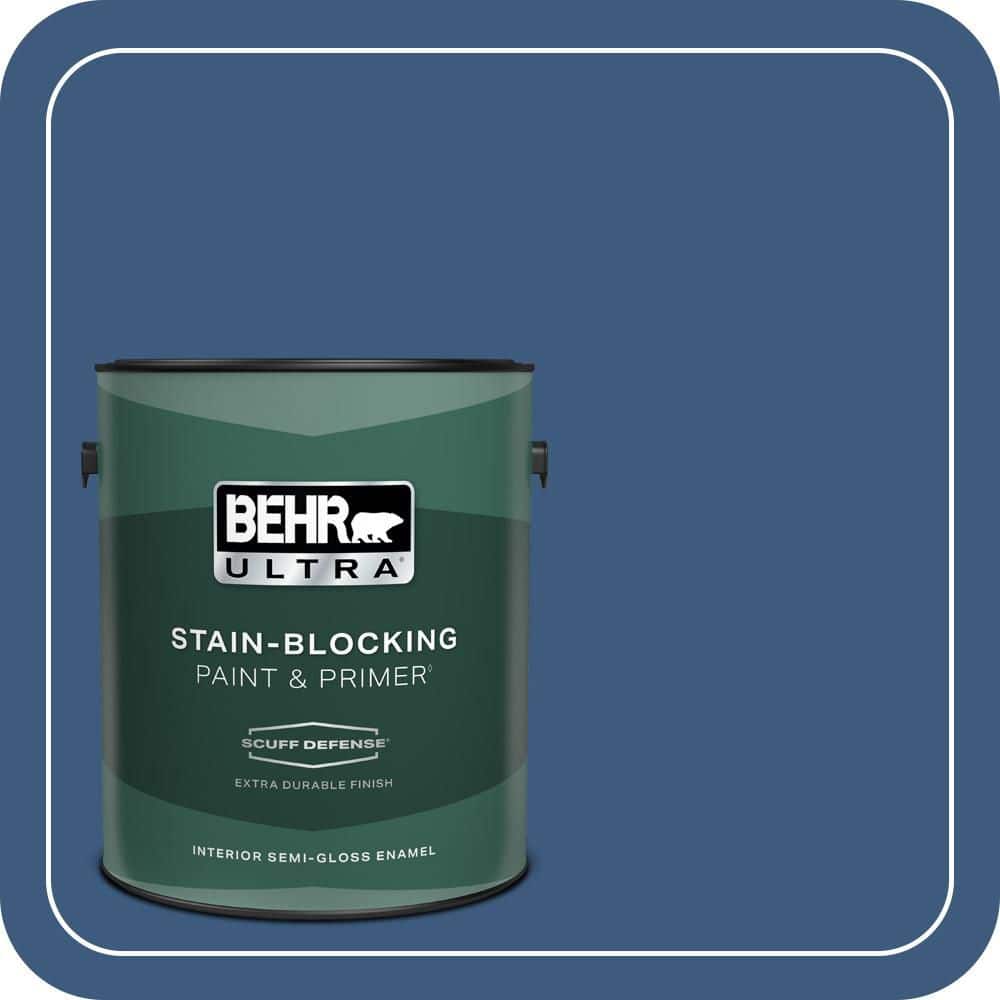 BEHR ULTRA 1 gal. #M520-7 Admiral Blue Extra Durable Semi-Gloss Enamel Interior Paint & Primer