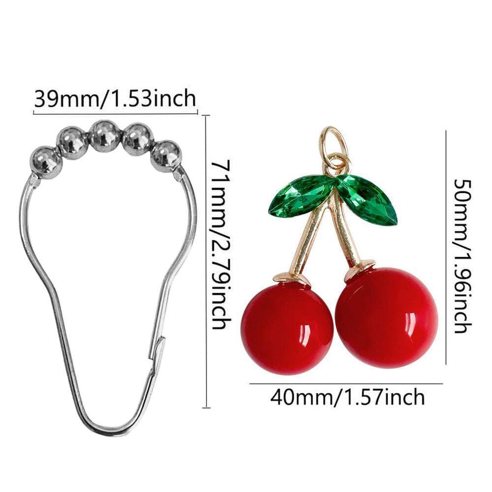 KHKFY Stainless Steel Cherry Curtain Rings and Hooks for Bathroom Shower Rod 12 Rust Proof with Resin Pendant (2)