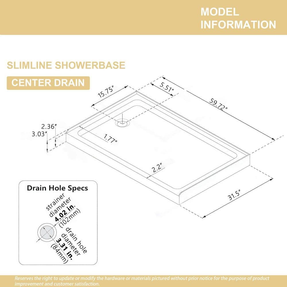 LIVACA 32 in. L x 60 in. W Alcove Single Threshold Shower Pan Base with Left Drain in Gloss White Acrylic (2)