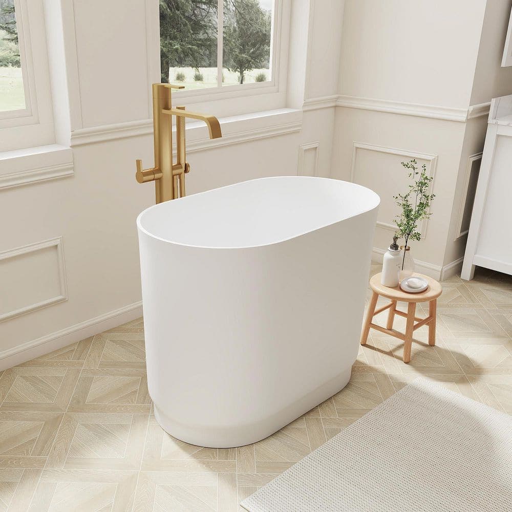 SJ STAR&JANE Verna 23 in. Solid Surface Freestanding Soaking Bathtub Stone Resin Japanese Freestanding Tub (2)