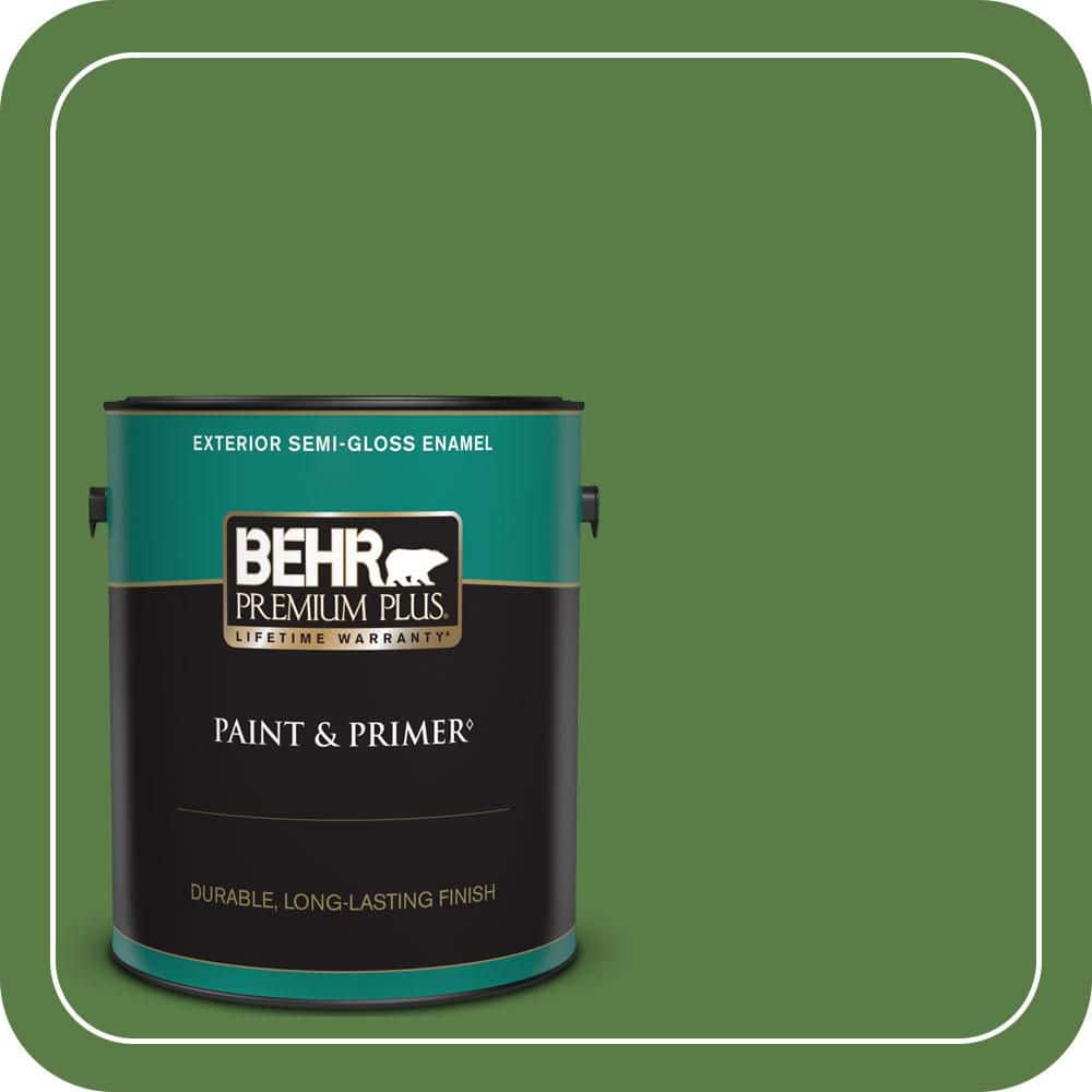 BEHR PREMIUM PLUS 1 gal. #S-H-430 Mossy Green Semi-Gloss Enamel Exterior Paint & Primer