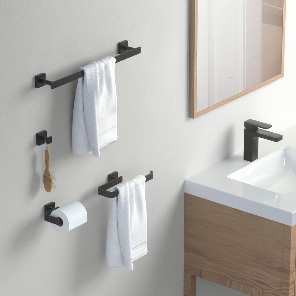 KIBI 4-Piece Bathroom Hardware Set with Towel/Robe Hook Toilet Paper Holder Towel Bar/Rack (2)