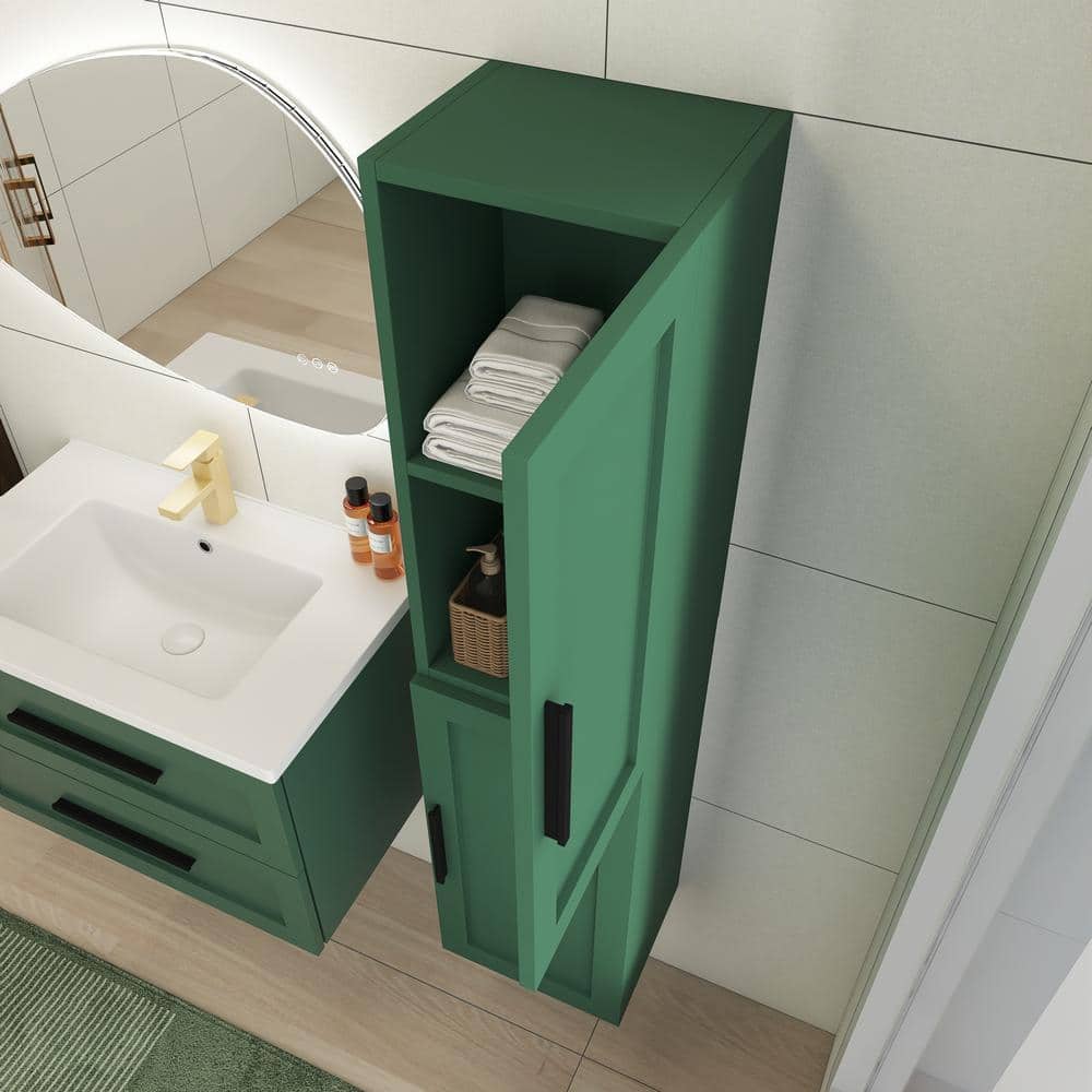 Unbranded 14 in. W x 12 in. D x 30 in. H Bathroom Storage Wall Cabinet in Green (3)