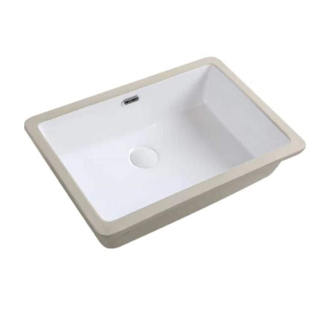 cadeninc 21.85 in. x 15.55 in. White Ceramic Rectangular Single Bowl Undermount Bathroom Sink/Lavatory Vanity Basin with Overflow (1)