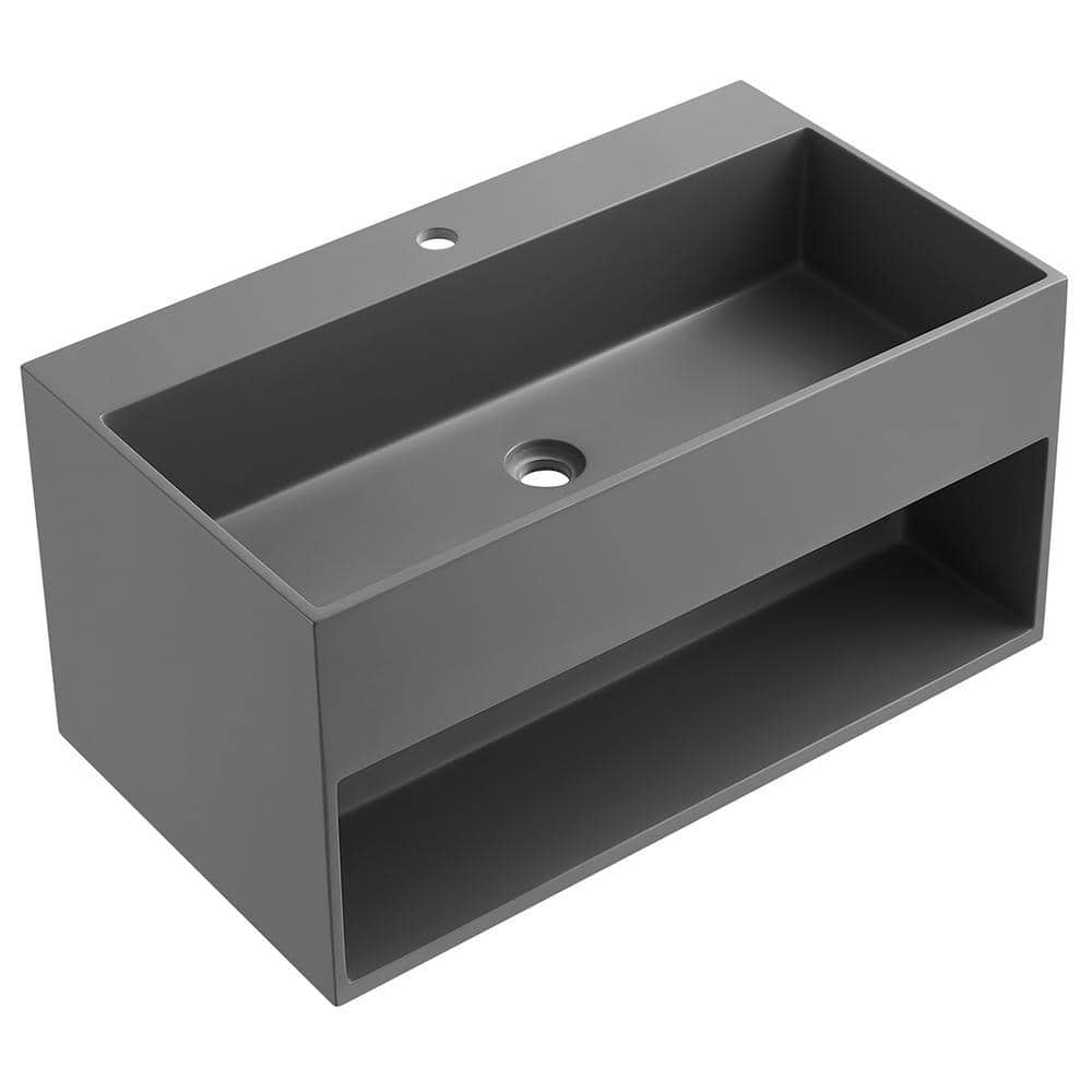 SERENE VALLEY 32 in. Wall-Mount Bathroom Solid Surface Vanity with Storage Space in Matte Gray (1)