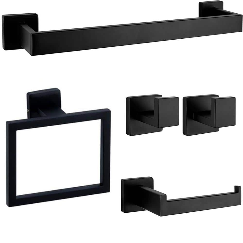 Unbranded 5-Pieces Stainless Steel Bath Hardware Set-16 in. Towel Bar, Ring, Hooks, Toilet Paper Holder