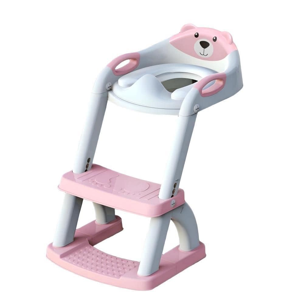 Numhew Potty Training Seat, 2-in-1 Foldable Stool, Anti-Slip Stable, Leak-Proof Guard, Plastic Shower Chair in Pink (1)