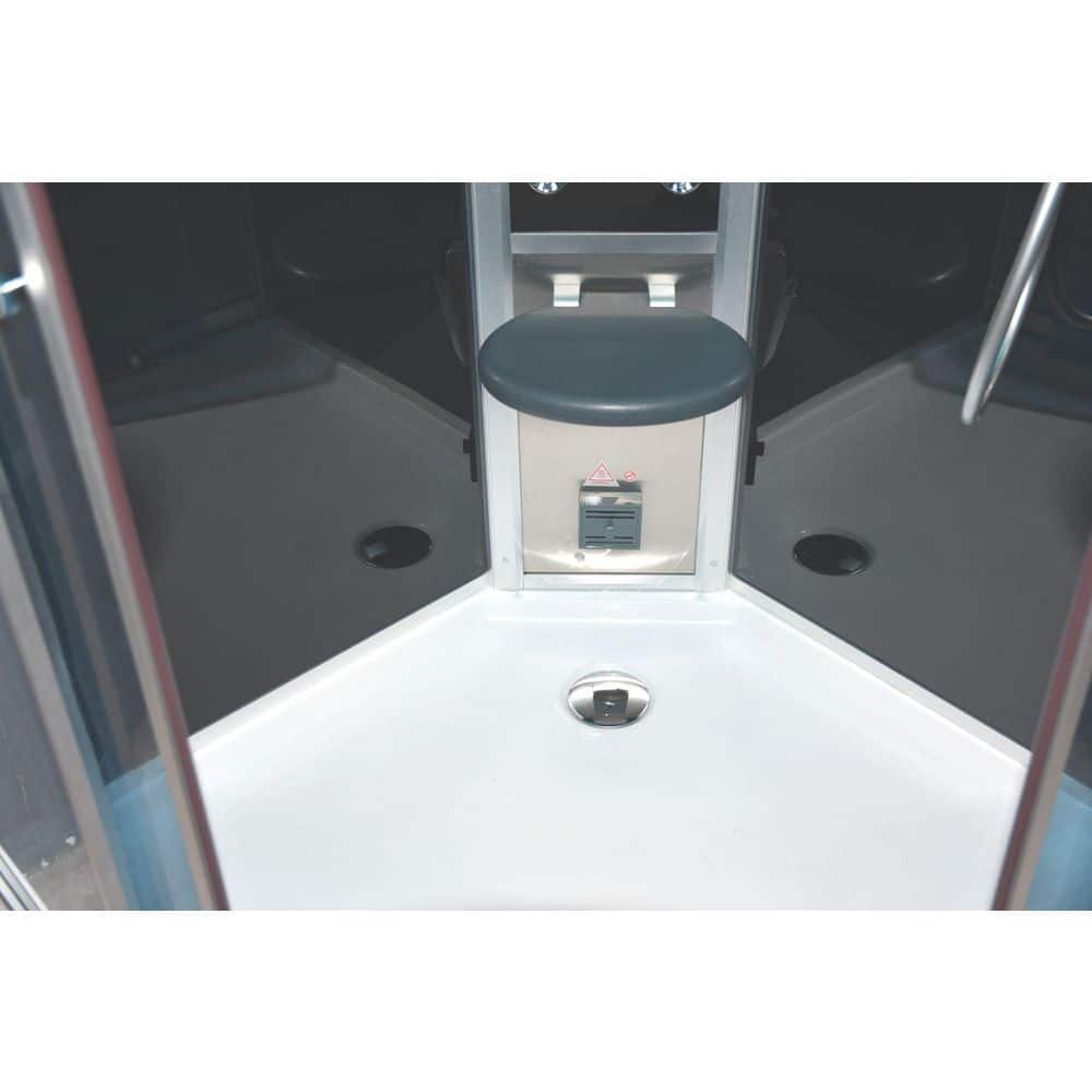 Unbranded 42in x 42in x 90in Corner Steam Shower in Black w/ Blue Glass, Bluetooth, Sliding doors & 3kW Steam Generator (2)