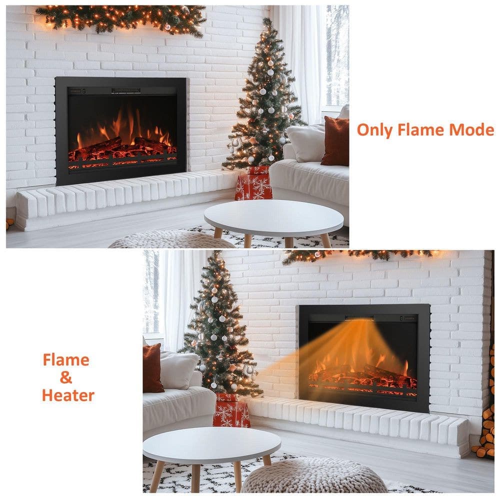 Delandgrand 31.55 in. Front Width Electric Fireplace Insert, Realistic Flames, 4-Flame Brightness, 750/1500-Watt Heat (4)