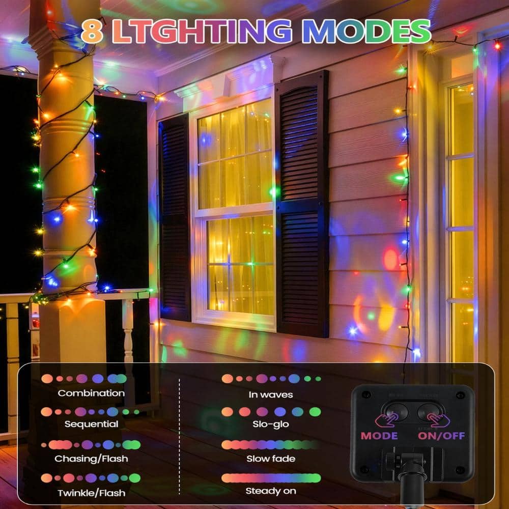 Unbranded 2 Pack 400 LED Solar Christmas String Lights 144 Ft Multicolor Green Wire 8 Modes Outdoor Waterproof (3)